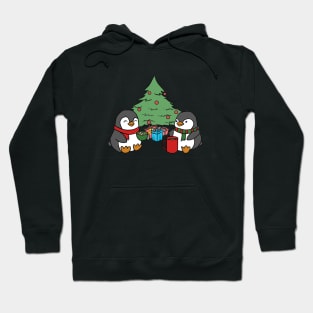 Christmas Penguins Enjoying Hot Cocoa with Christmas Tree v2 Hoodie